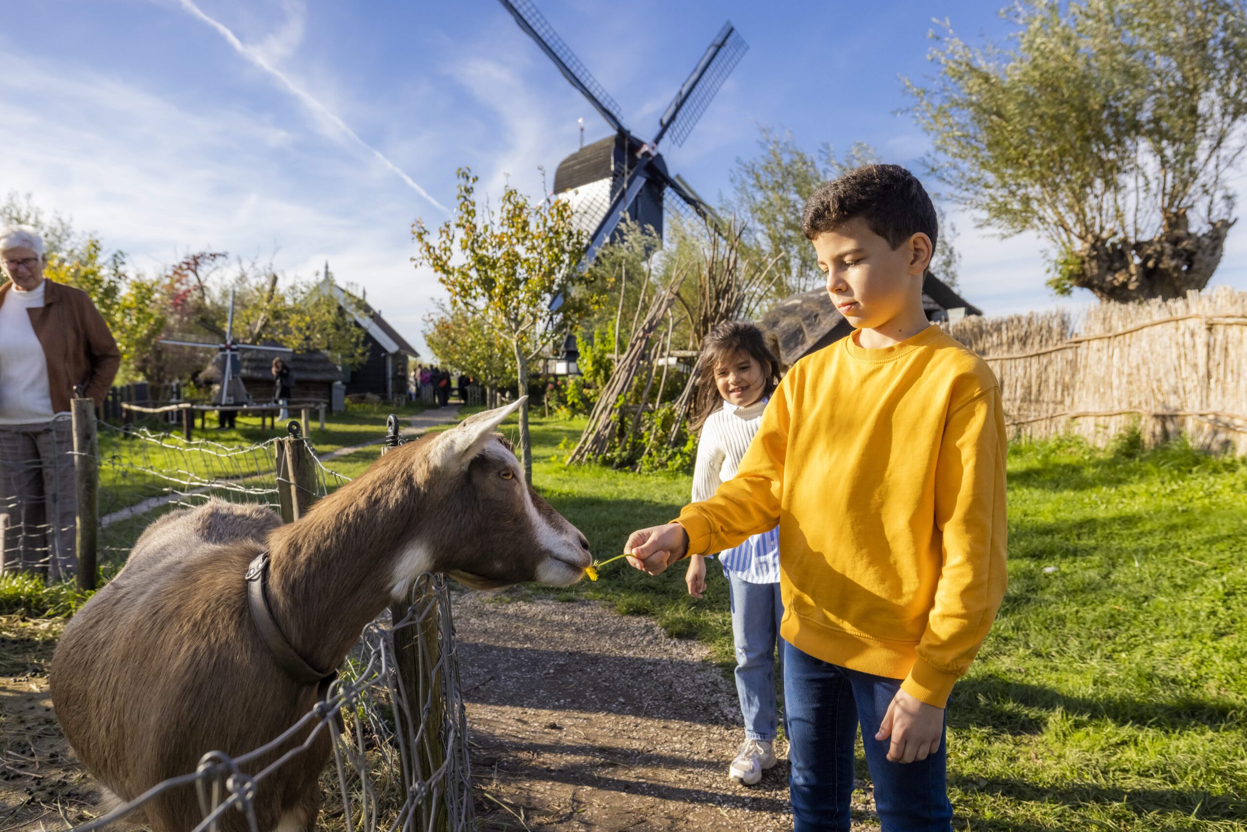 Kinderen bij diertjes molenerf Musuemmolen Blokweer Kinderdijk